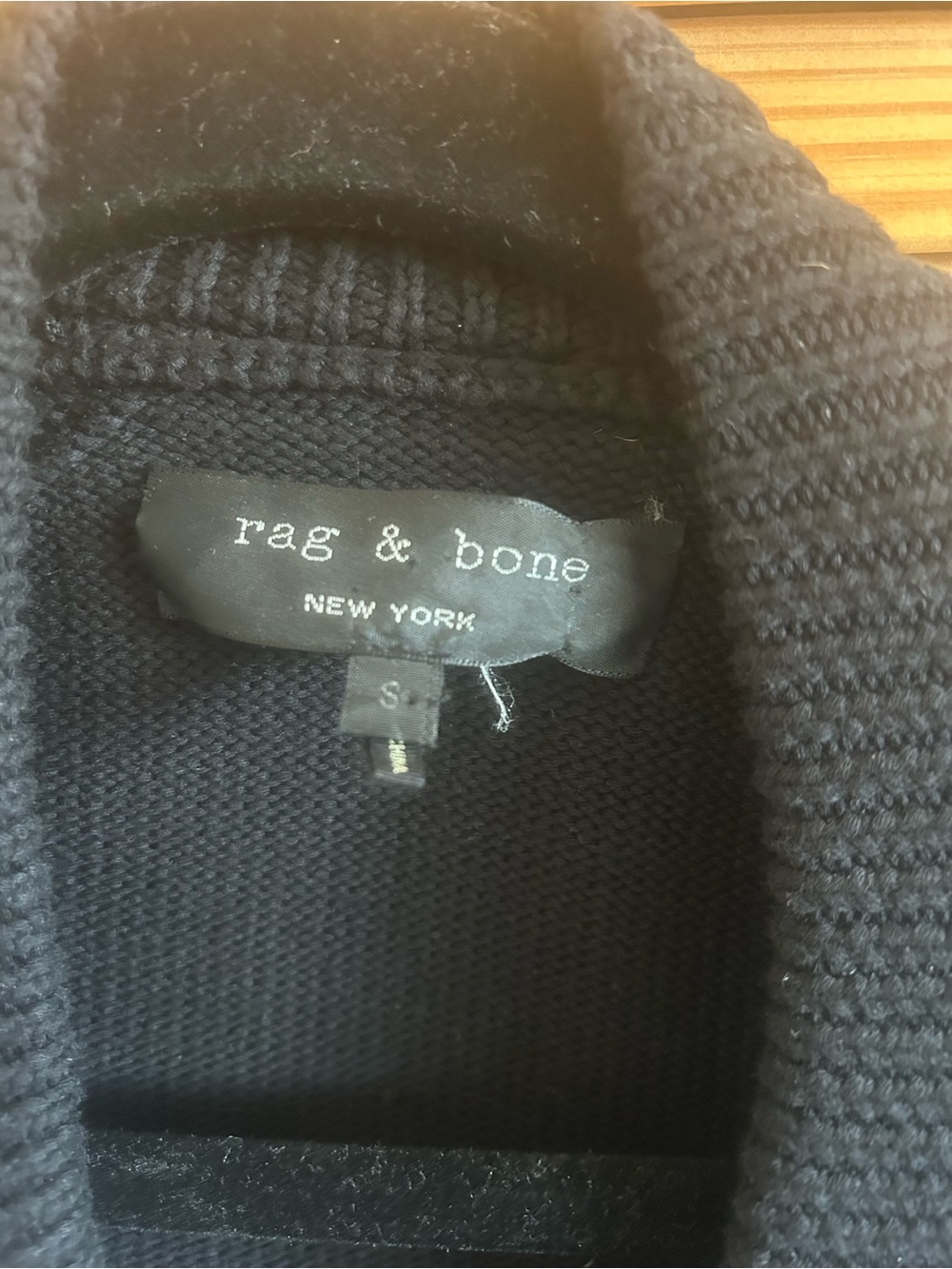 rag & bone Black and Blue Knit Bomber Cardigan with Leather Trim - Picture 2 of 6
